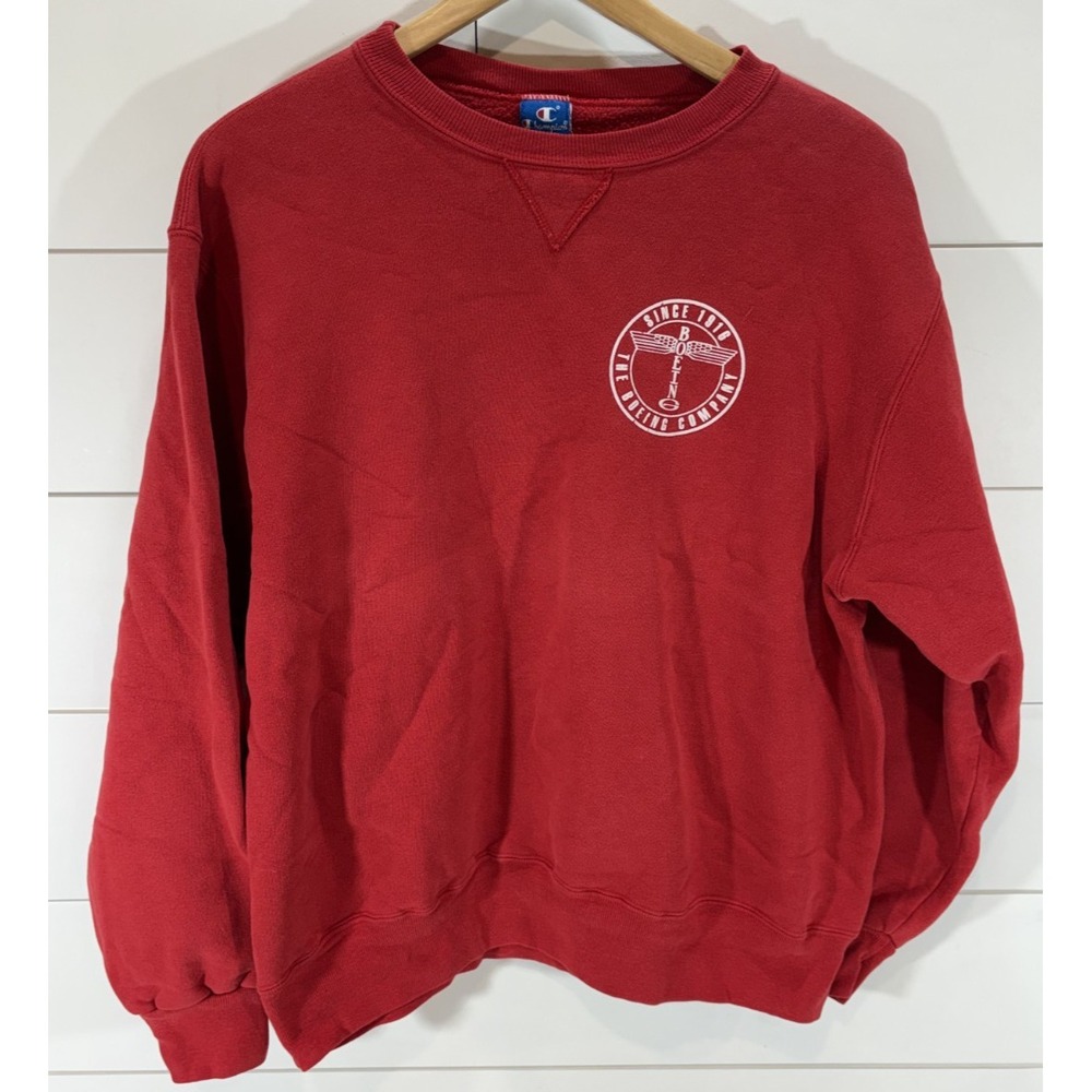 Vintage Champion Boeing Red Crewneck Sweatshirt Size XL Since 1916 The Boeing Co